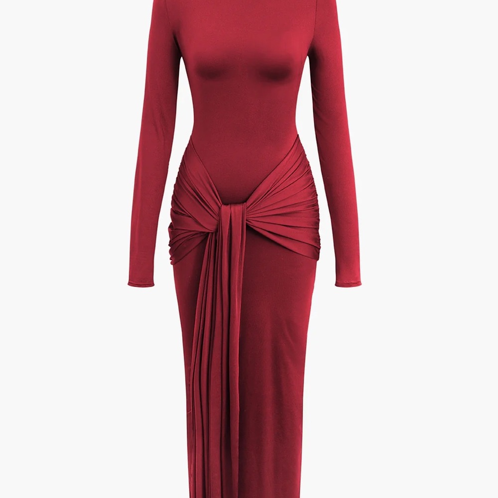 Chic Long Sleeve Burgundy Dress